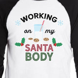 Working On My Santa Body Mens Black And White Baseball Shirt