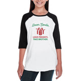 Dear Santa Leave Presents Take Brother Kids Black And White Baseball Shirt