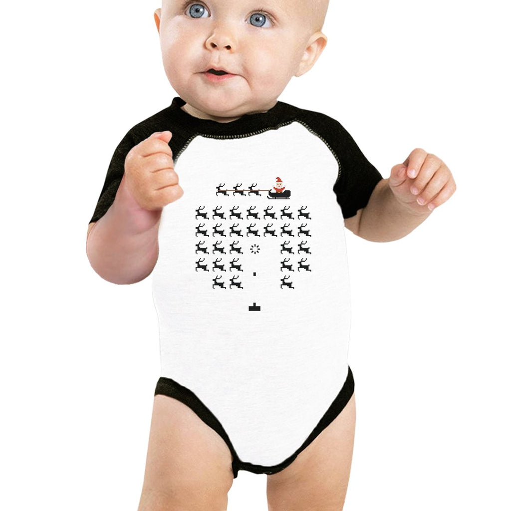 Pixel Game Santa And Rudolph Baby Black And White Baseball Shirt