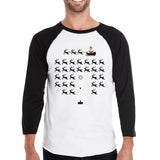 Pixel Game Santa And Rudolph Mens Black And White Baseball Shirt