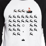 Pixel Game Santa And Rudolph Mens Black And White Baseball Shirt