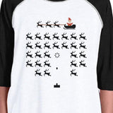 Pixel Game Santa And Rudolph Kids Black And White Baseball Shirt