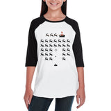 Pixel Game Santa And Rudolph Kids Black And White Baseball Shirt