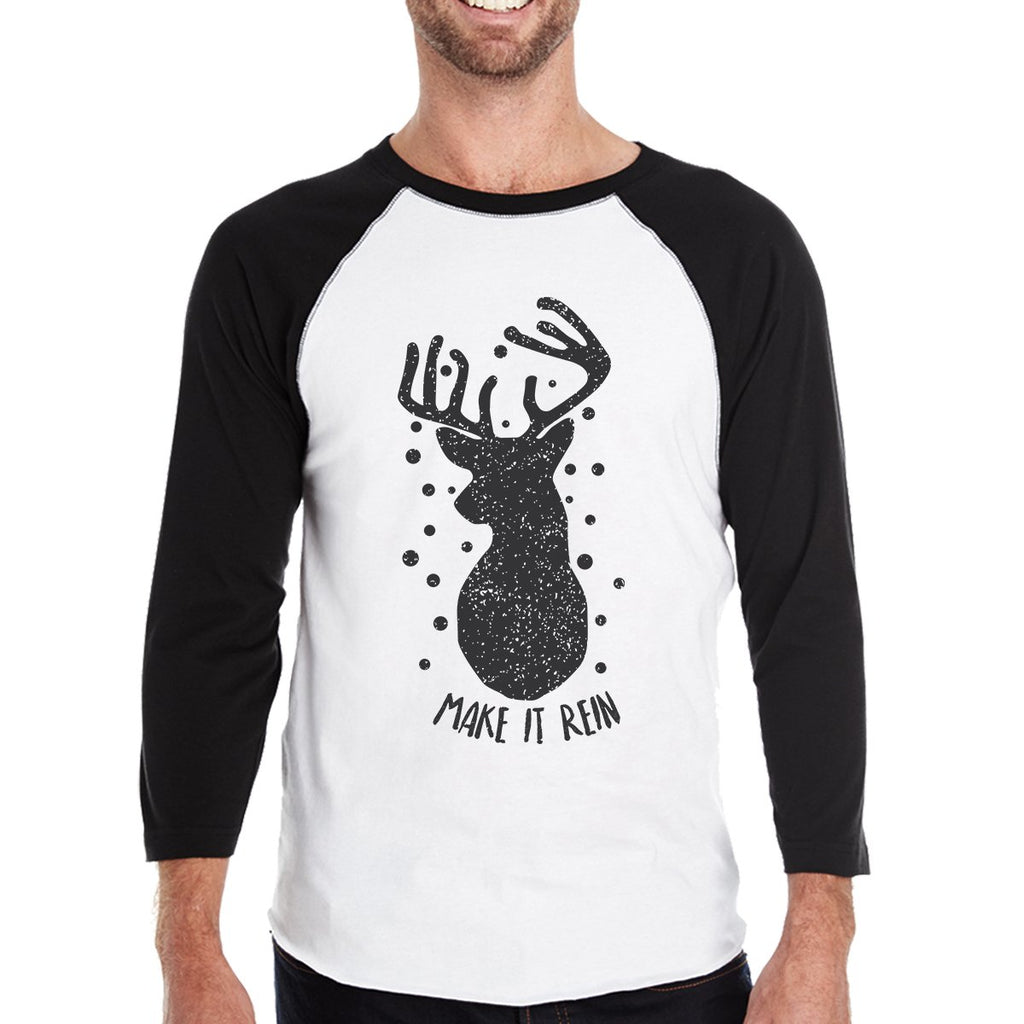 Make It Rein Vintage Reindeer Mens Black And White Baseball Shirt