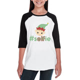 Hashtag Selfie Elf Kids Black And White Baseball Shirt