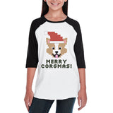 Merry Corgmas Corgi Kids Black And White Baseball Shirt