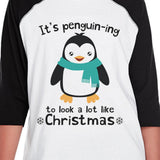 It's Penguin-Ing To Look A Lot Like Christmas Kids Black And White Baseball Shirt
