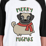 Merry Pugmas Pug Kids Black And White Baseball Shirt