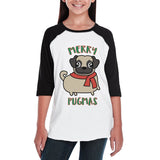 Merry Pugmas Pug Kids Black And White Baseball Shirt