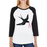 Pink Ribbon And Swallows Birds Black And White Baseball Shirt