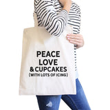 Peace Love Cupcakes Natural Canvas Bag Birthday Gift Tote Bags