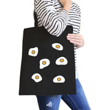 Fried Egg Pattern Black Canvas Bag Gift Idea For BFF Tote Bags