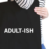 Adult-ish Black Canvas Bag Trendy Varsity Tote For College Students