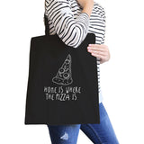 Home Is Where Pizza Black Canvas Bag Cute Graphic Printed Eco Bag