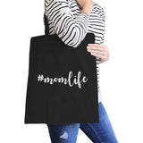 Momlife Black Canvas Diaper Bag Simple Lettering Gifts For New Moms