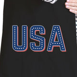 USA With Stars Black Canvas Bag Unique USA Letter Printed Tote Bag