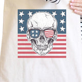 Skull American Flag Natural Reusable July 4th Canvas Shoulder Bag