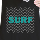 Surf Waves Black Unique Design Canvas Beach Tote Gift For Surfers