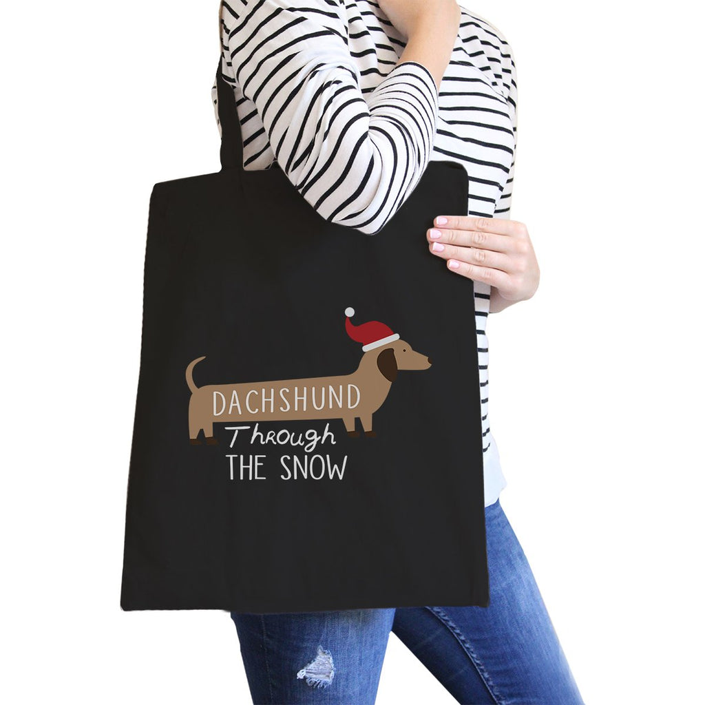 Dachshund Through The Snow Black Canvas Bags
