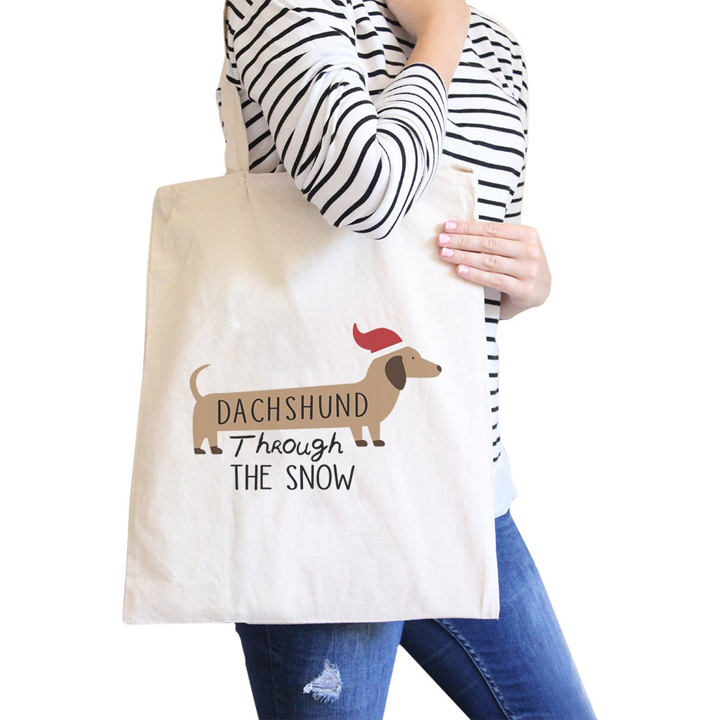 Dachshund Through The Snow Natural Canvas Bags