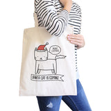 Meowy Catmas Santa Cat Is Coming Natural Canvas Bags
