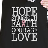 Hope Strength Faith Courage Love Breast Cancer Black Canvas Bags