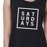 Saturdays Womens Black Sleeveless Crop Top Trendy Typography Shirt