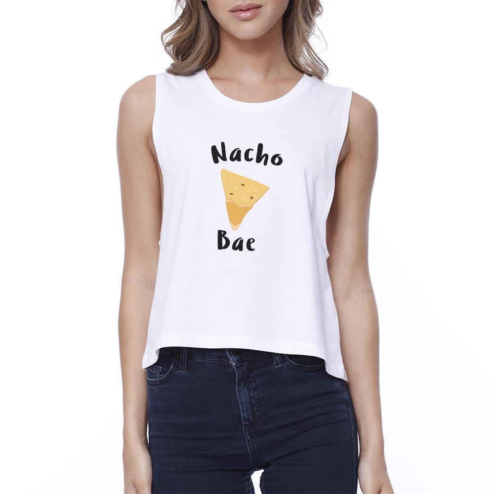 Nocho Bae Women's White Crop Tee Cute Graphic Shirt For Food Lovers