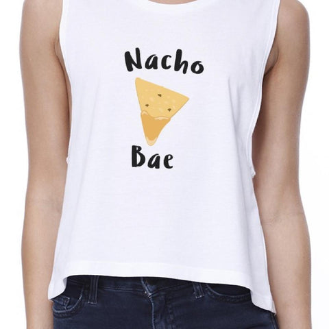 Nocho Bae Women's White Crop Tee Cute Graphic Shirt For Food Lovers