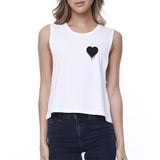 Melting Heart Womens White Crop Shirt Pocket-Size Print Cute Design