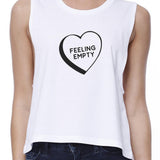 Feeling Empty Heart Women's White Crop Top Sleeveless Graphic Shirt