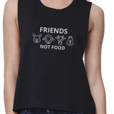 Friends Not Food Womens Black Cute Graphic Crop Top Funny Design