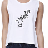 Hand Holding Flower Women's White Crop T Shirt Earth Day Special