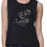 Flower Womens Black Sleeveless Round Neck Crop Tank Top For Friends