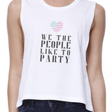 We The People Womens White Cute Graphic Crop Tee For 4th of July