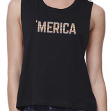 With Merica Womens Black Cotton Crop Tee Tribal Pattern Graphic Top