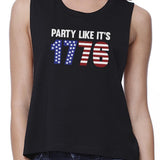 Party Like It's 1776 Women Black Sleeveless Crop Shirt Gift For Her