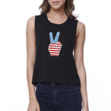 Peace American Flag Womens Crop Tee Unique Peace Sign Tee For Her