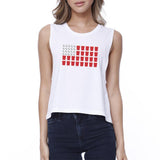 Beer Pong Flag Funny Independence Day Tee Womens White Crop Top
