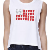 Beer Pong Flag Funny Independence Day Tee Womens White Crop Top