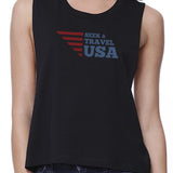 Seek & Travel USA Womens Black Crop Tee Shirt Round Neck Tank Top