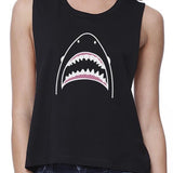 Shark Womens Black Cute Graphic Crop Tee Shirt Funny Summer Gifts