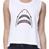 Shark Womens White Lightweight Cotton Cropped Top Cute Summer Top