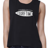 Summer Calling It's Surf Time Womens Black Crop Top