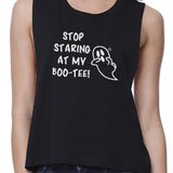 Stop Staring At My Boo-Tee Ghost Womens Black Crop Top