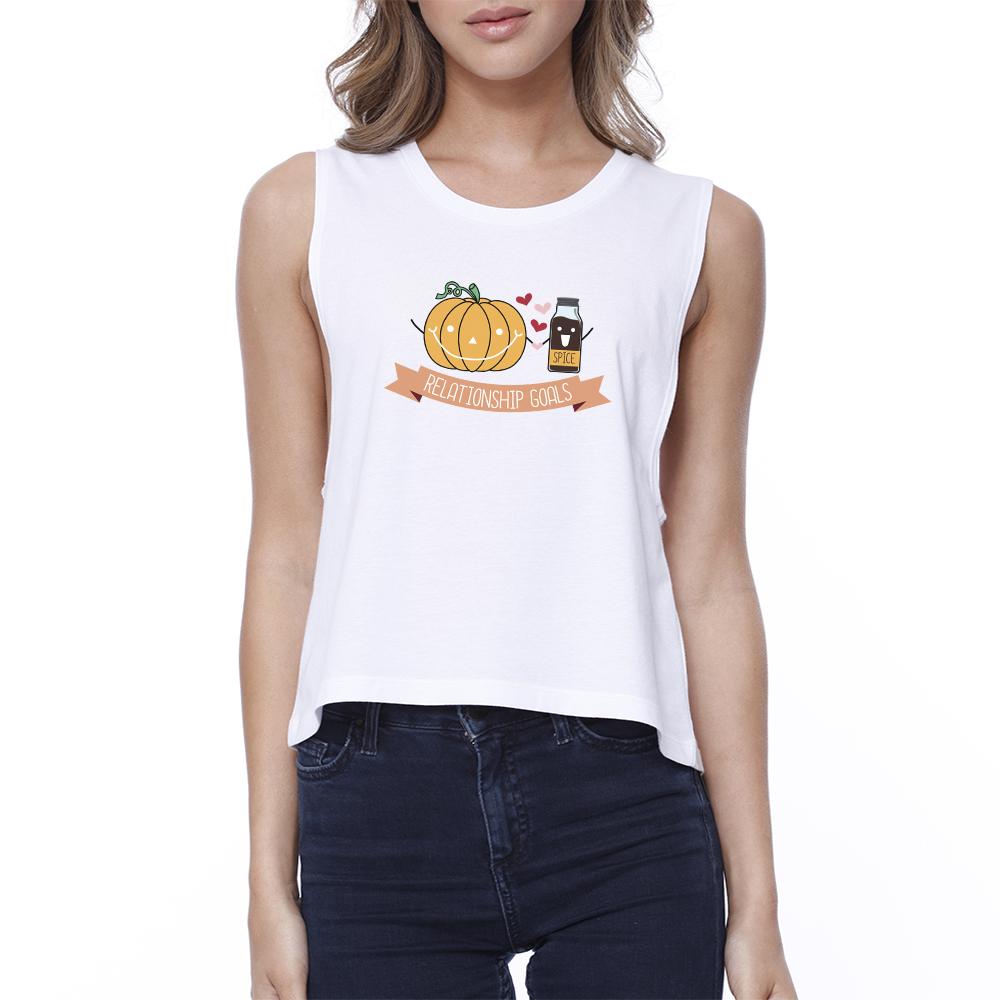 Pumpkin Spice Relationship Goals Womens White Crop Top