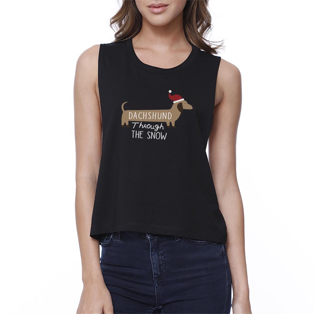 Dachshund Through The Snow Womens Black Crop Top