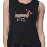 Dachshund Through The Snow Womens Black Crop Top