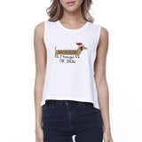 Dachshund Through The Snow Womens White Crop Top