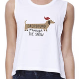 Dachshund Through The Snow Womens White Crop Top